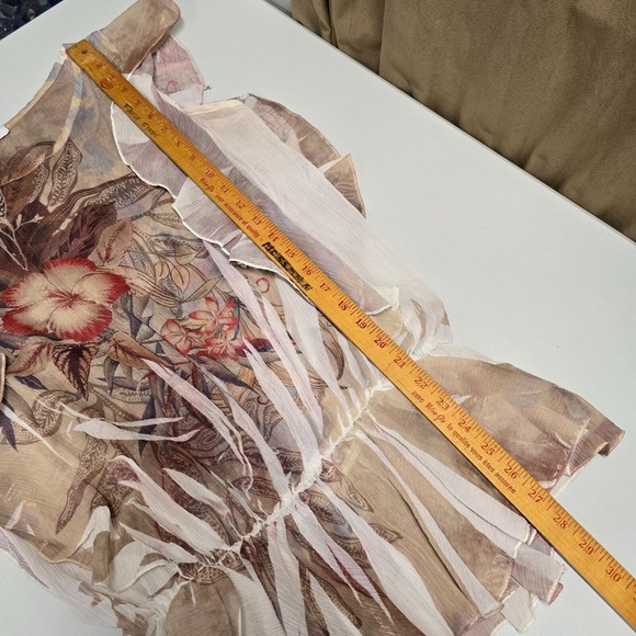 Charlotte Russe Floral Ruffle Top Womens Large Earthy Boho Mesh Peplum Blouse - Picture 10 of 11